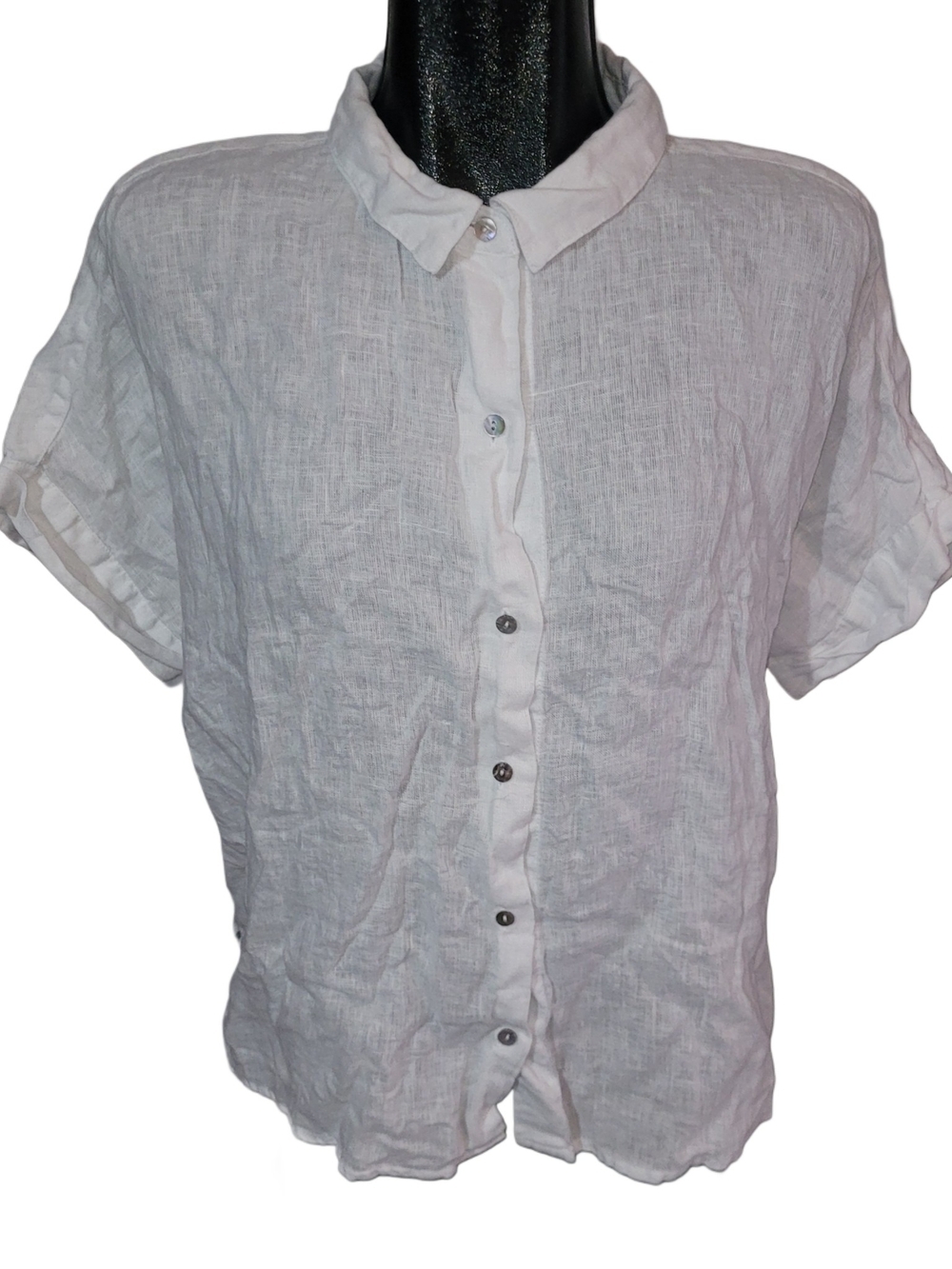 White Short Drop Sleeve 100% Linen Button-Up Shirt